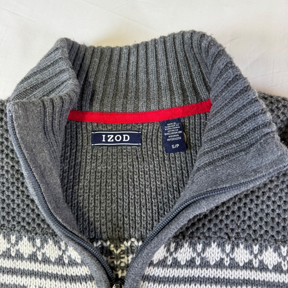1/4 Zip Fair Isle Snowflake Nordic Sweater Men's Size Small Gray Mock Neck Izod - Picture 4 of 6